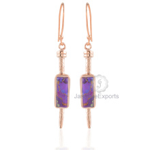 Brincos de turquesa de cobre roxo lindo, jóias de turquesa Gemstone Gold Earrings para mulheres